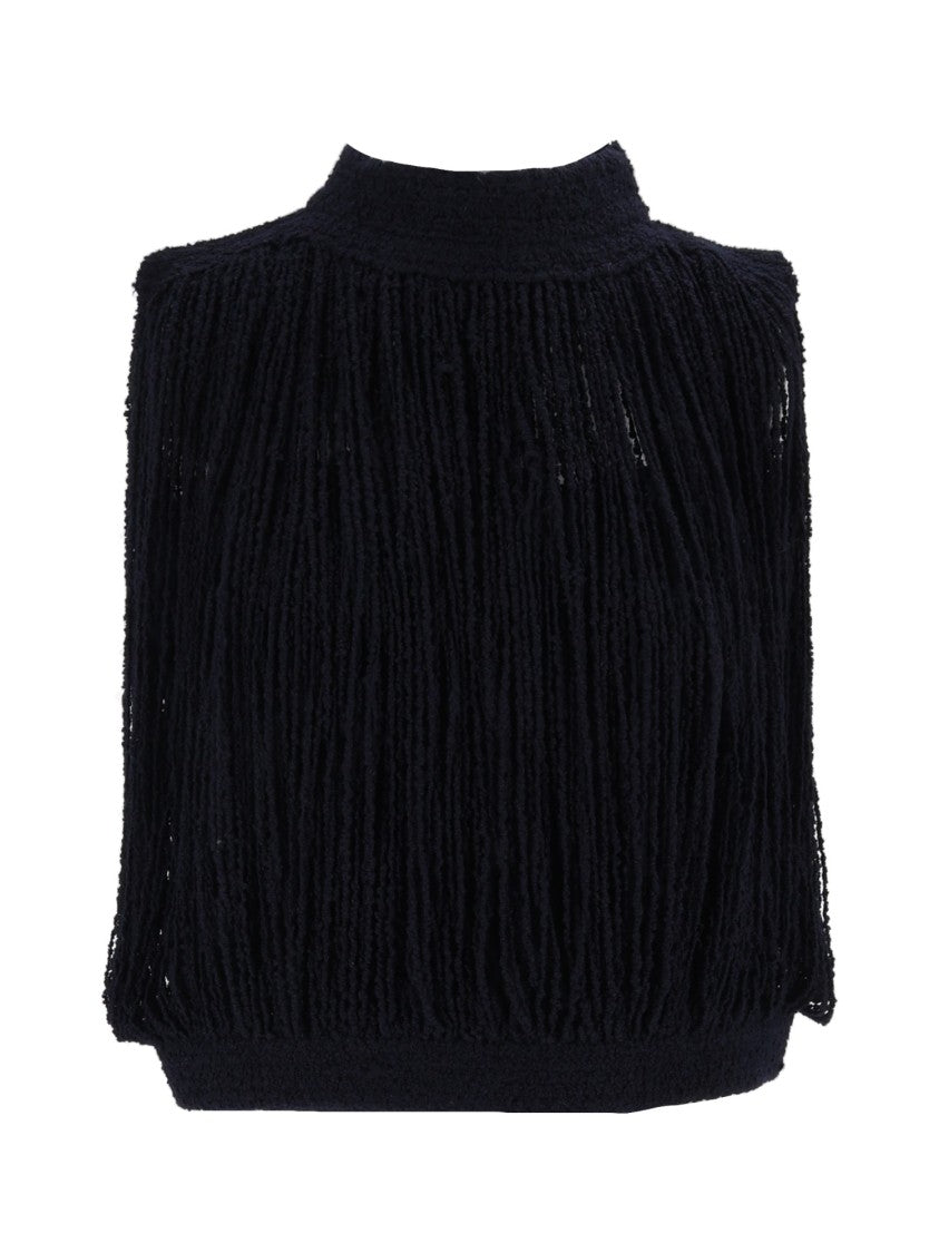 Fabiana Filippi Night Blue High-Neck Boucle Fringed Tank Top