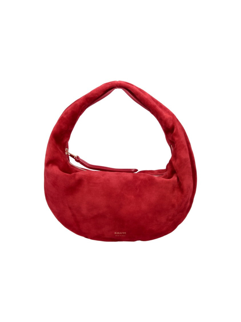 Khaite Red Calf Leather Mini Hobo Bag With Gold Logo Detail