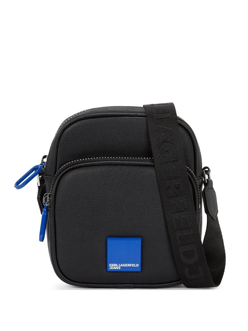 Karl Lagerfeld Textured Black Crossbody Bag With Branding
