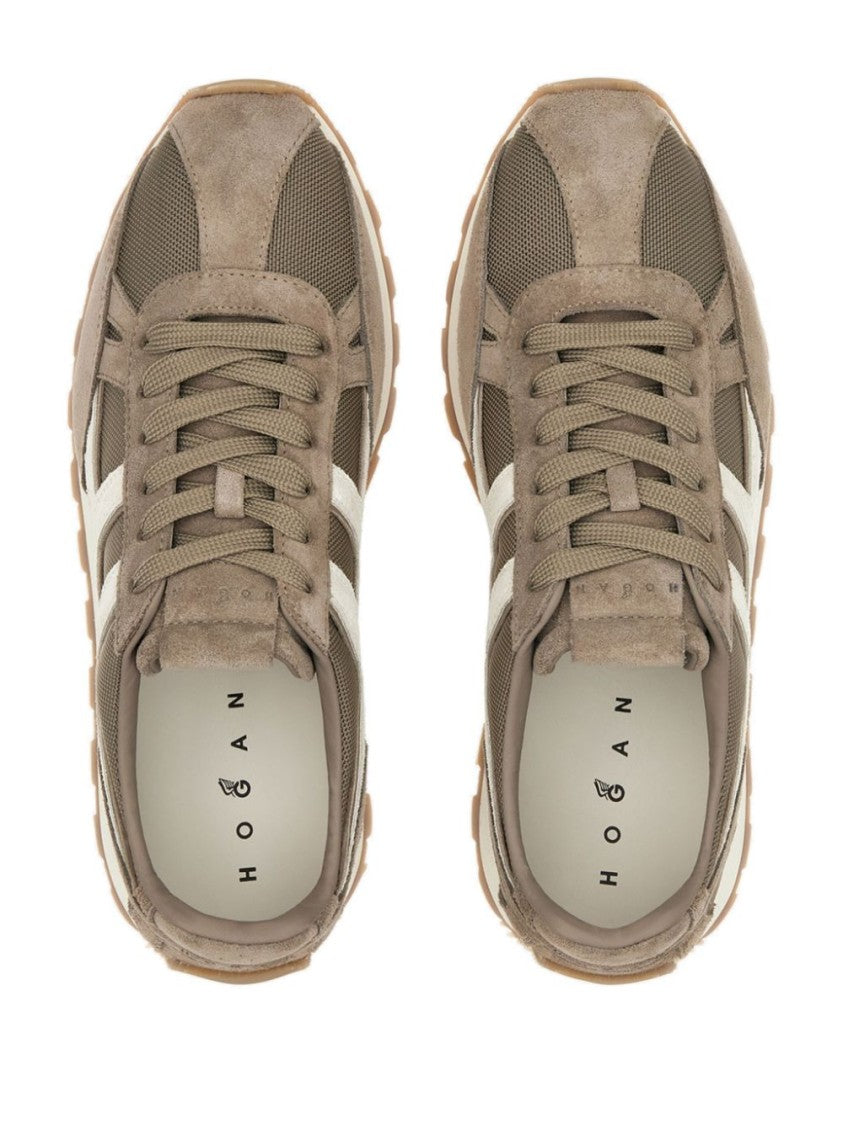 Hogan Sporty Beige Sneakers With Textured Suede And Mesh