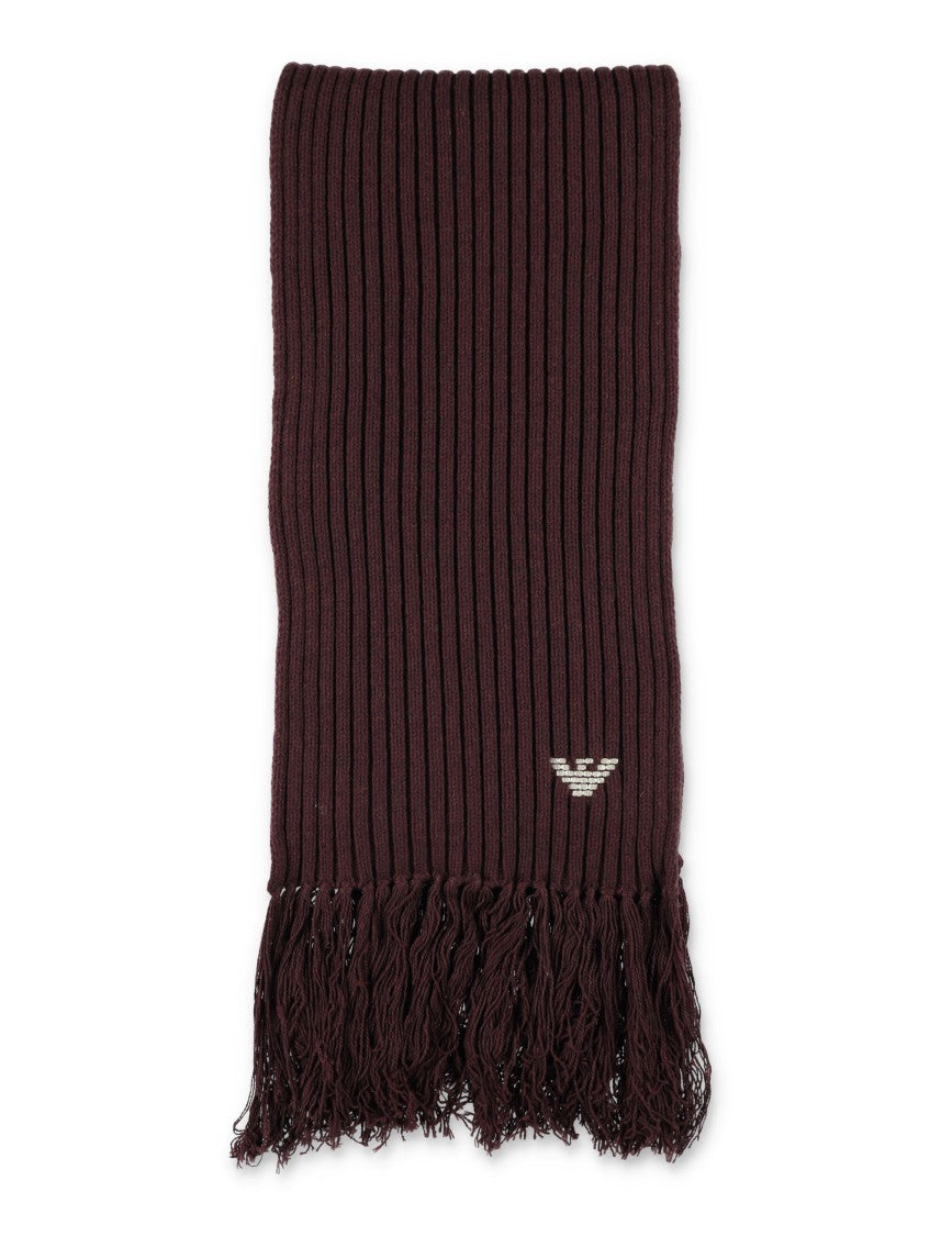 Emporio Armani Ribbed Wool Scarf With Decorative Fringes