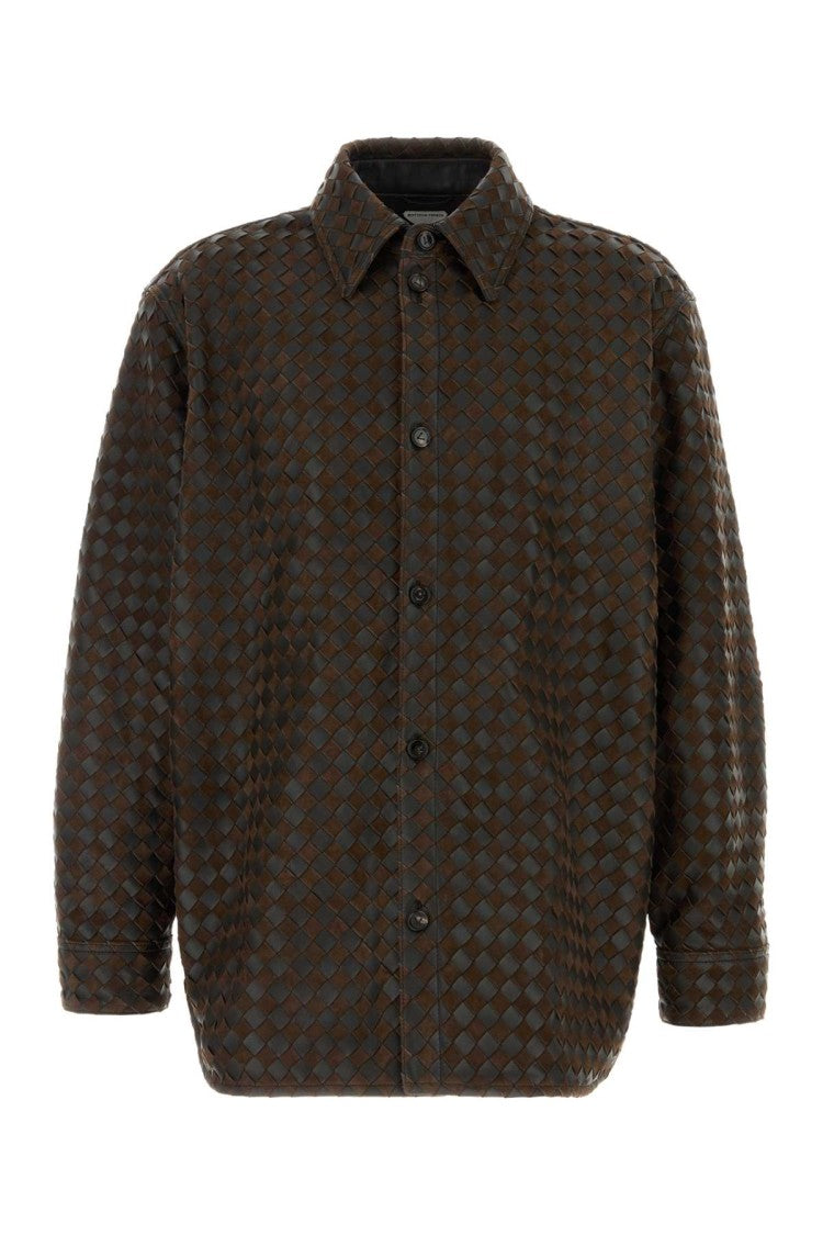 Bottega Veneta Two-Tone Leather And Suede Intrecciato Shirt