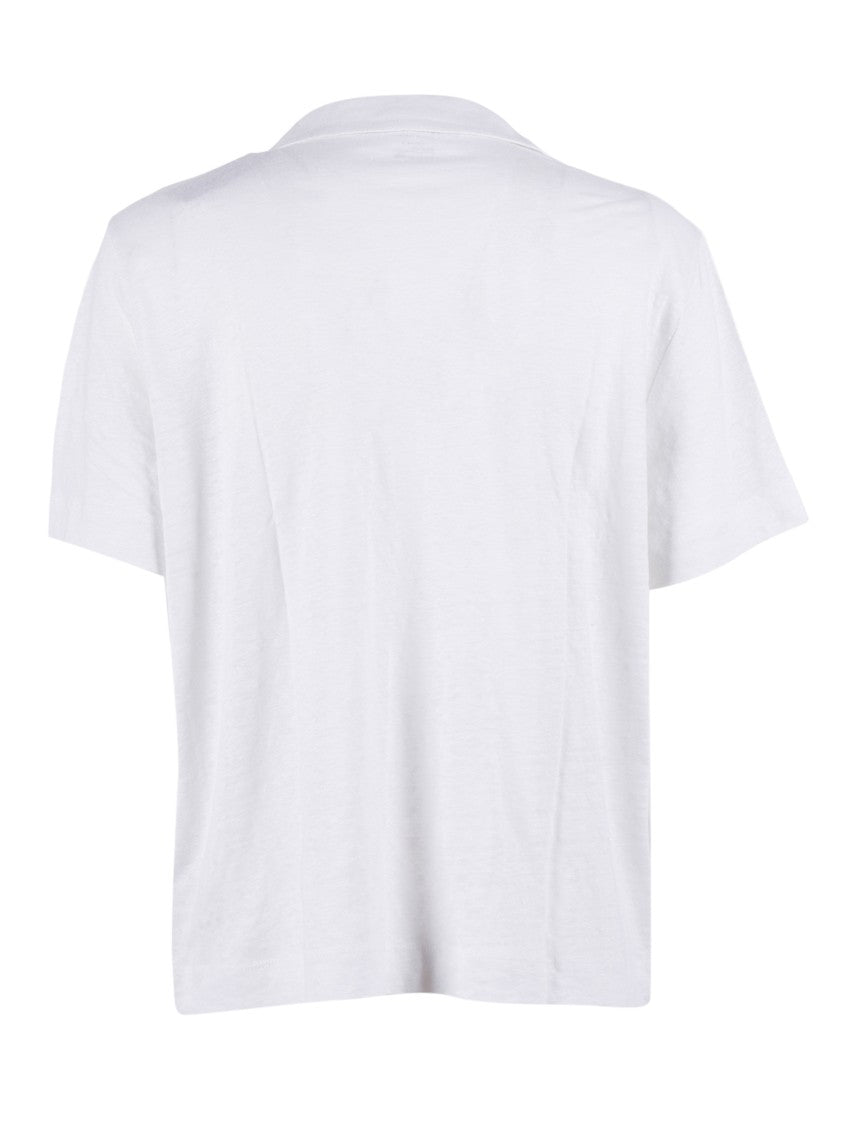Filatures Du Lion White V Neck Short Sleeve Polo Shirt