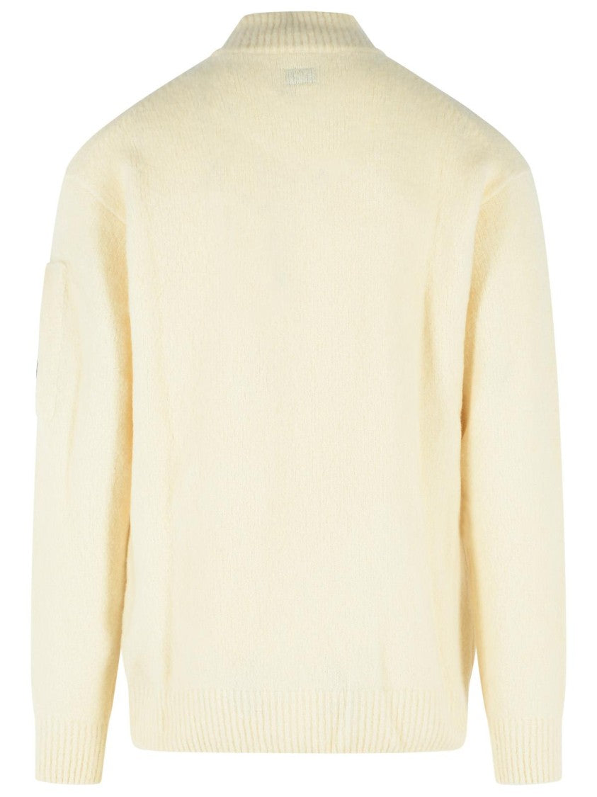 C.P. Company White Lens Zip-Pocket Partial-Zip Wool-Blend Sweater