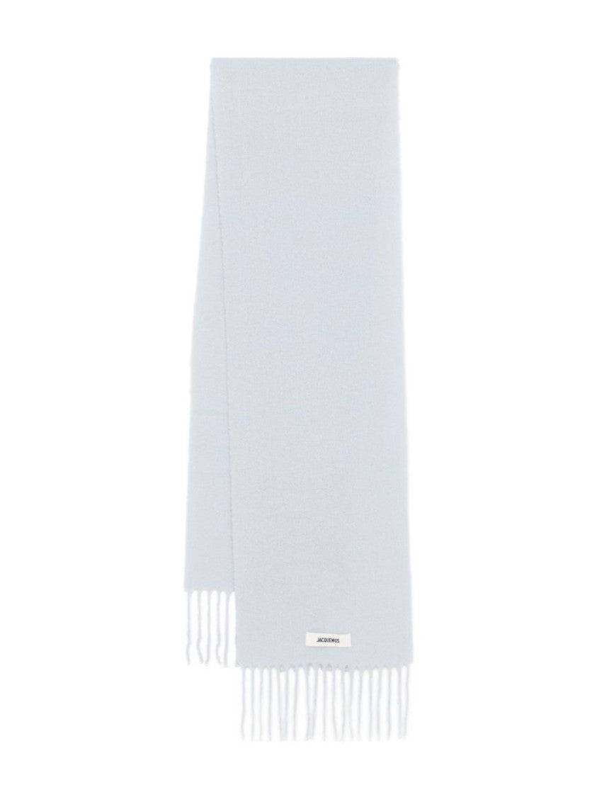 Jacquemus Light Blue Logo Patch Fringed Scarf