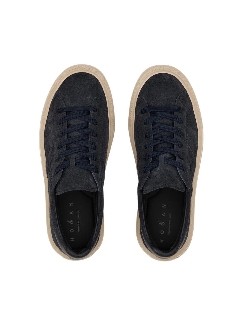 Hogan Low-Top Navy Suede Sneakers With Contrast Rubber Sole