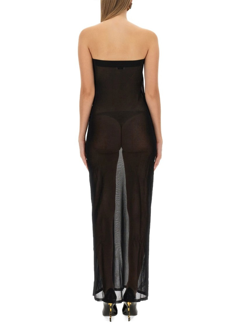 Saint Laurent Sheer Strapless Maxi Dress With Straight Neckline