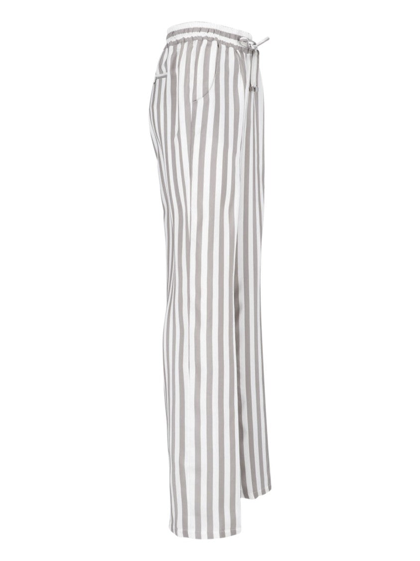 Kiton Wide-Leg Vertical Striped Silk Trousers