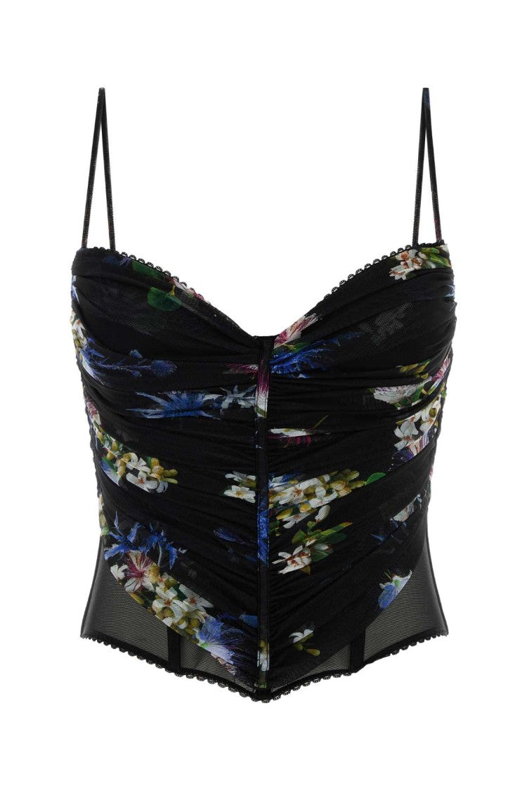 Blumarine Printed Stretch Tulle Top