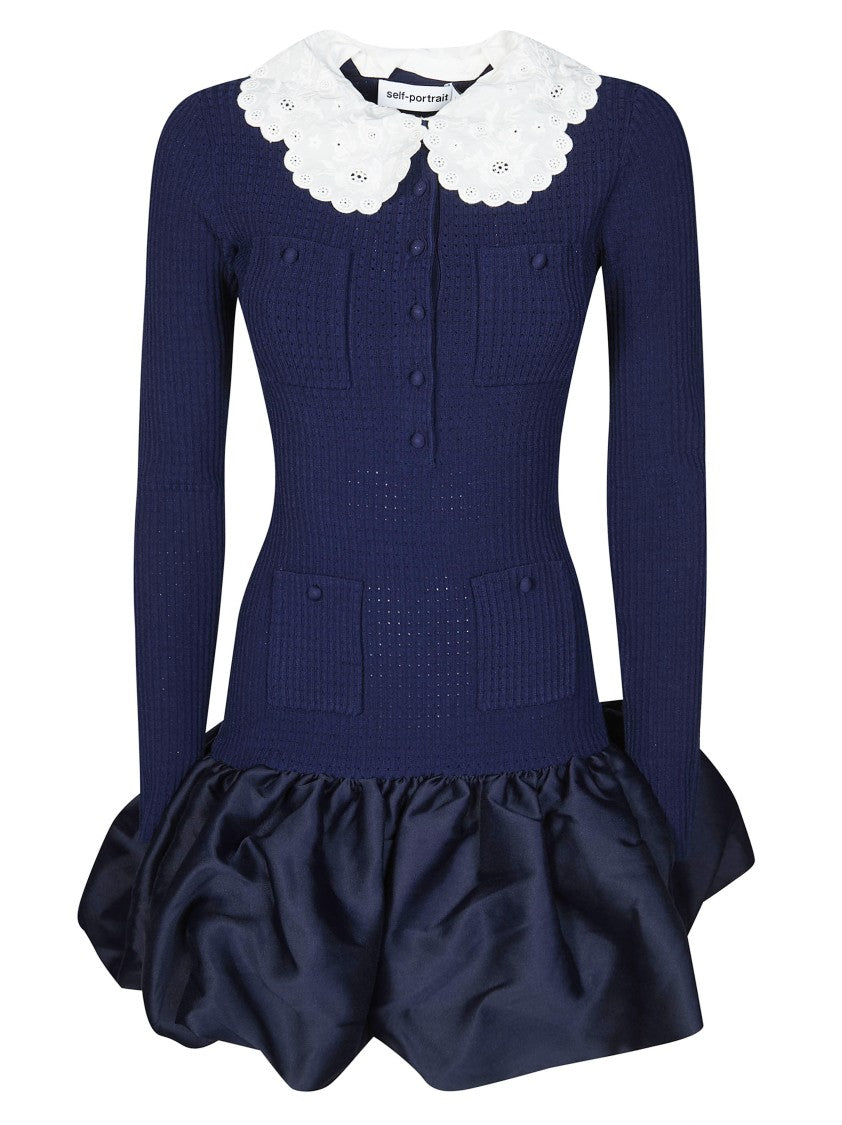 Self-Portrait Blue Scalloped Collar Taffeta Mini Dress
