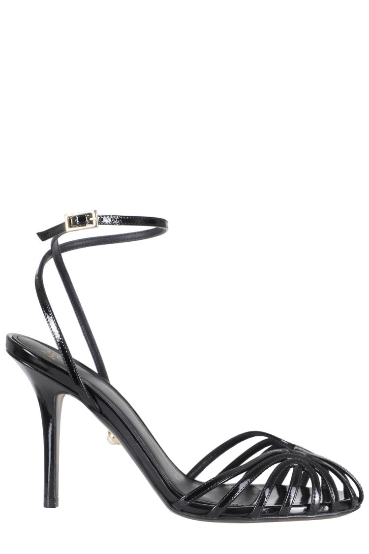 Alevi` Milano Black Blake 95 Charme Laminated Leather Sandals