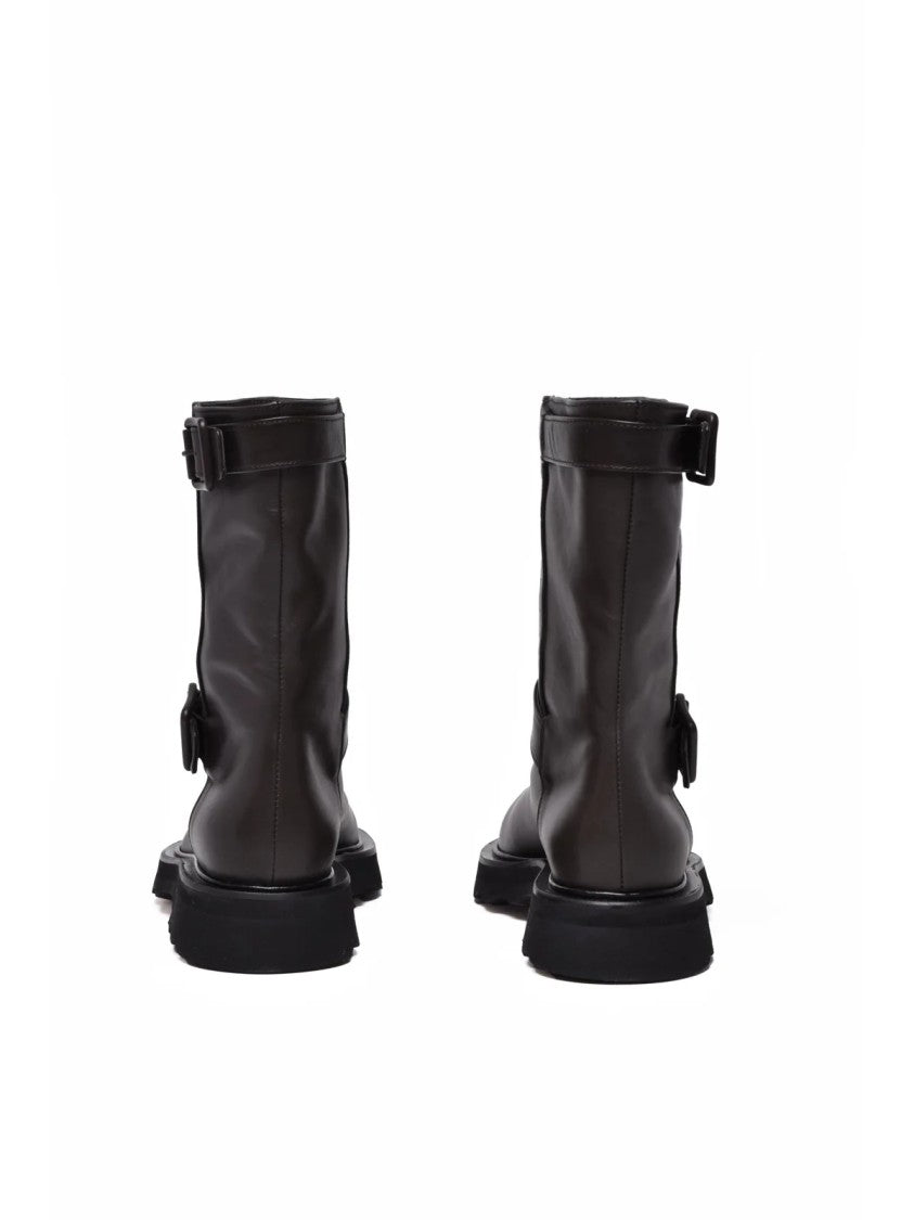 Pomme D'or Brown Leather Buckle Biker Boots