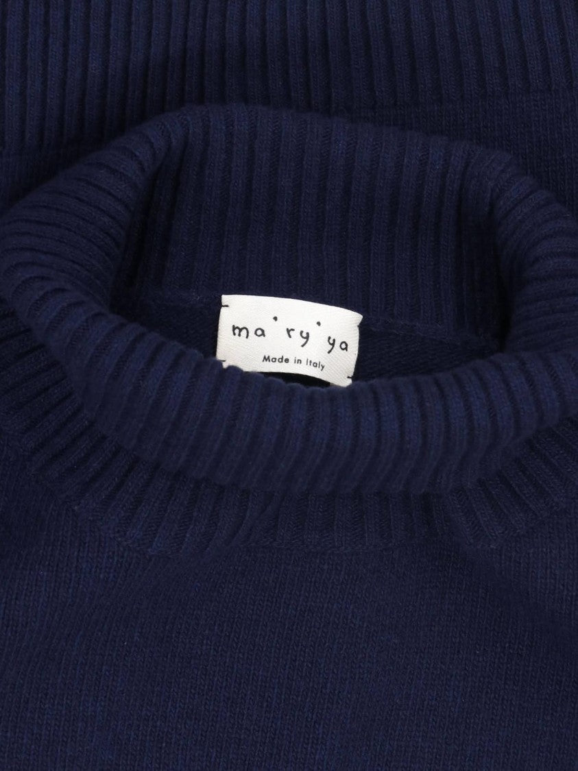 Ma'ry'ya Navy Blue Virgin Wool-Cashmere Ribbed Turtleneck
