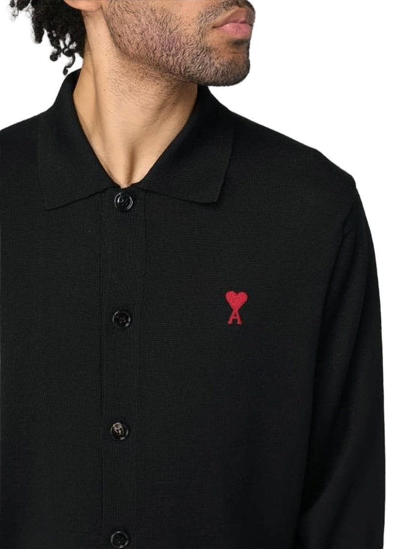 Ami Paris Classic Button-Up Merino Wool Cardigan With Emblem