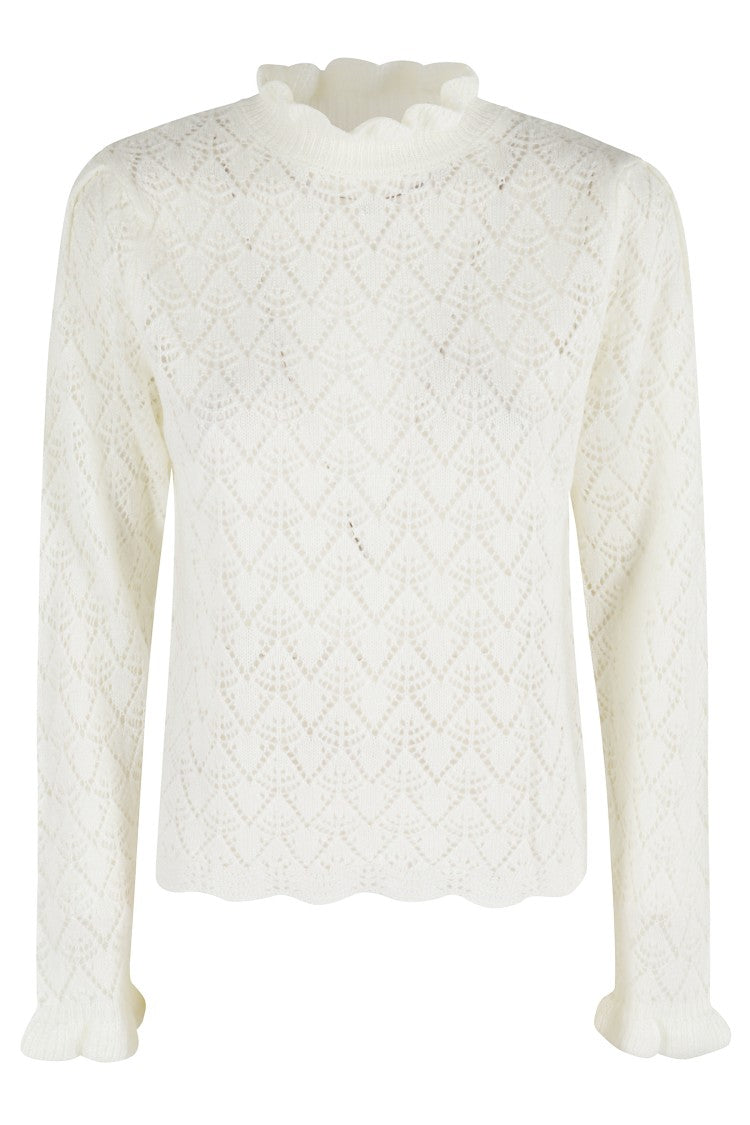 Farm Rio Lace Stitch Blouse With High Neck