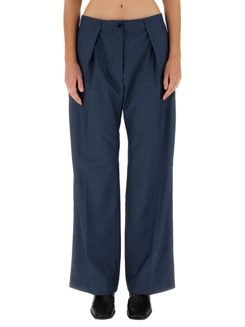 Acne Studios Wide-Leg Wool Trousers With Button Closure