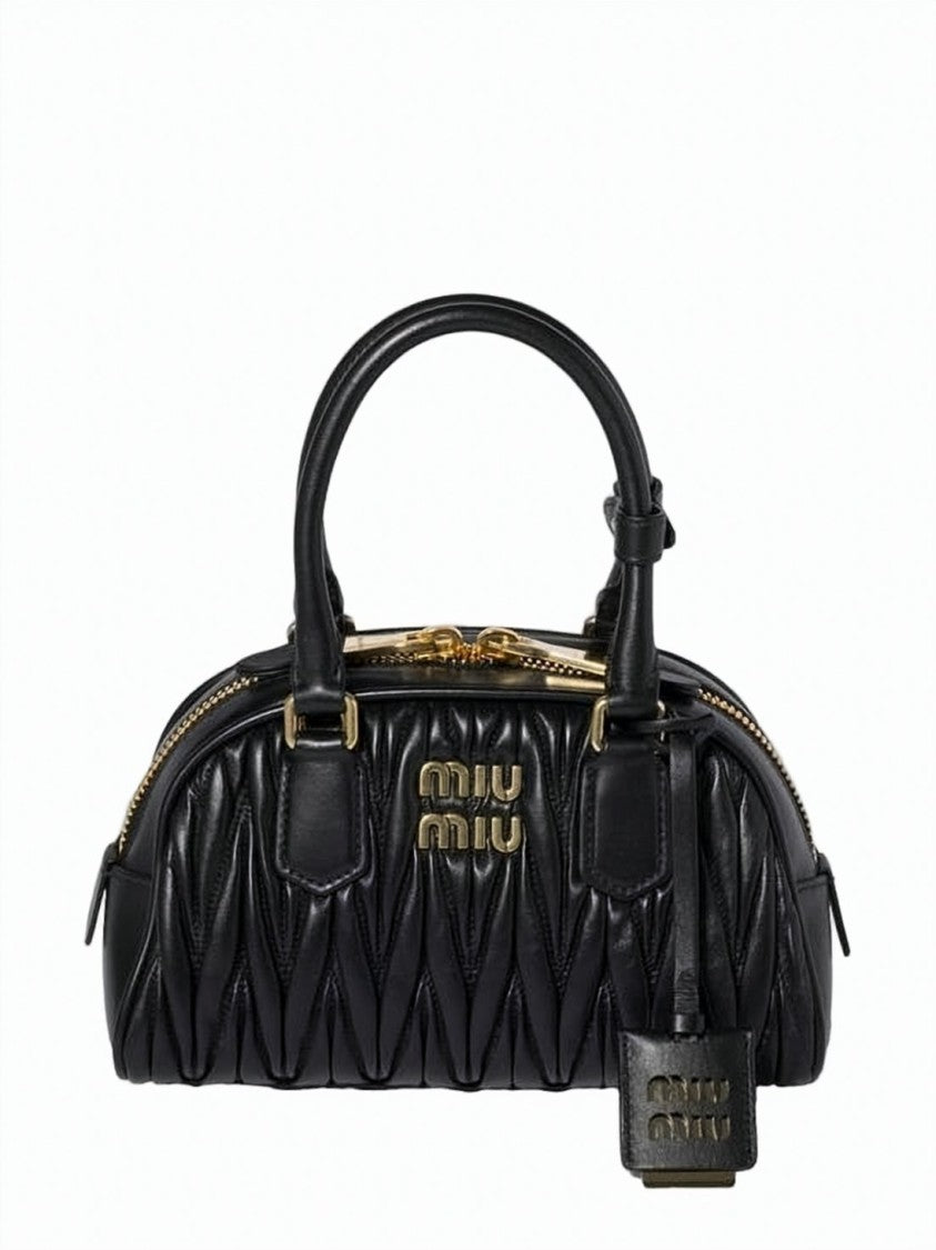 Miu Miu Structured Black Nappa Leather Tote Bag With Quilted Detailing