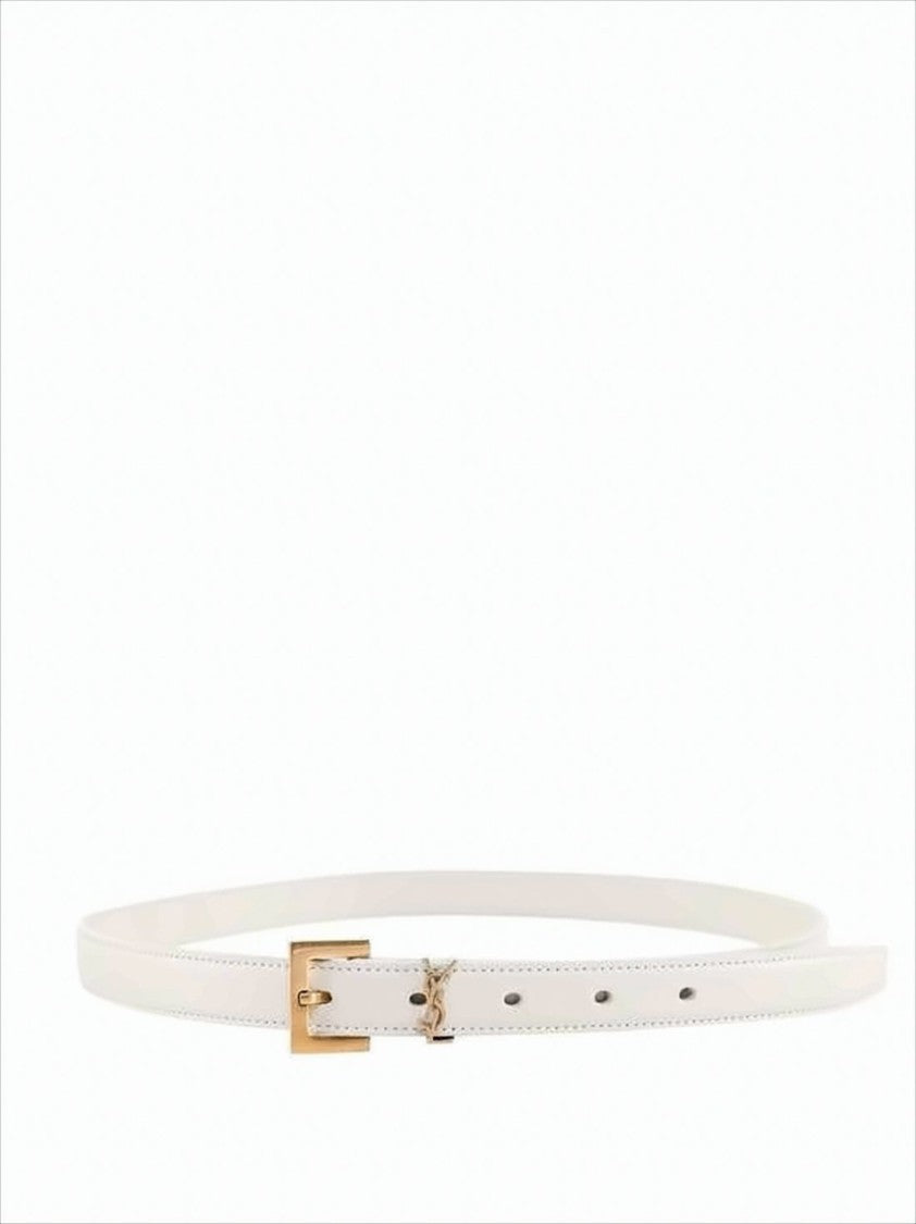 Saint Laurent Calf Leather Belt With Rectangular Brass Buckle