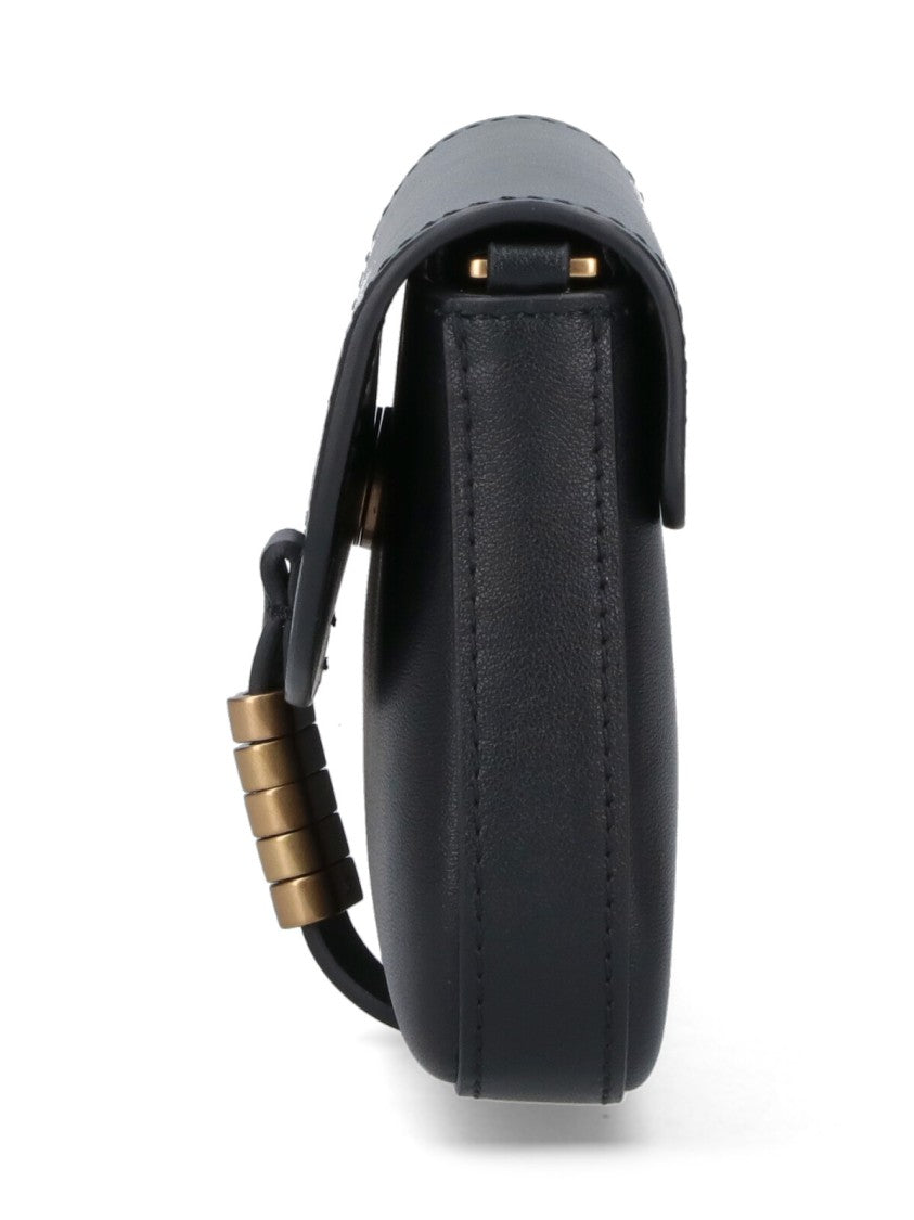 Pinko Rectangular Black Calf Leather Shoulder Bag With Gold Hardware