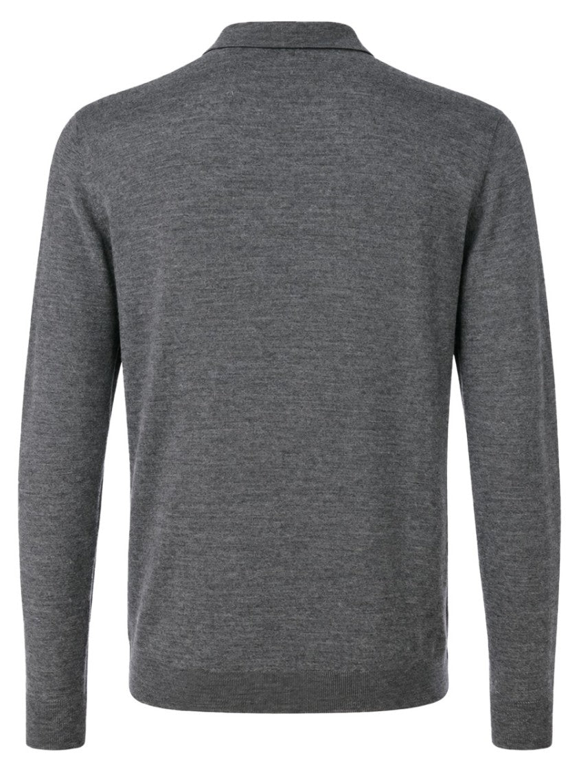 Drumohr Grey Long-Sleeved Merino Wool Polo Shirt