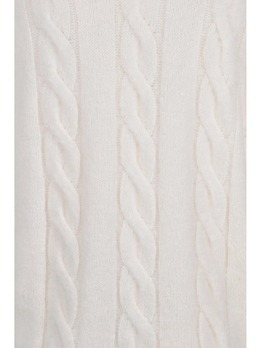 Eleventy High Neck Cable Knit Sweater With Ribbed Details