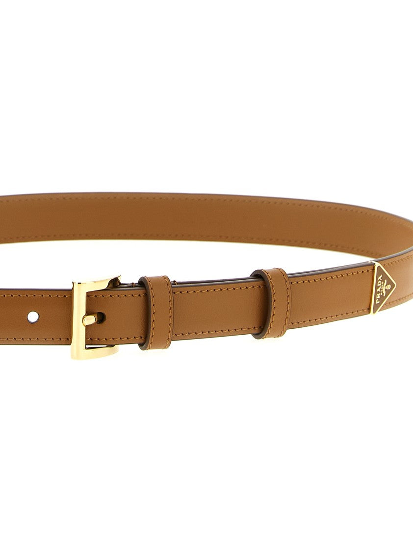 Prada Slim Leather Belt With Enamelled Triangle Logo