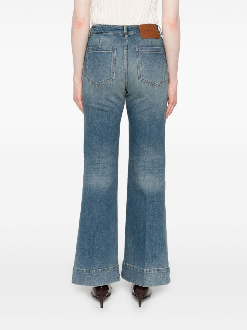 Victoria Beckham Faded Blue Wide-Leg Jeans With Cropped Silhouette