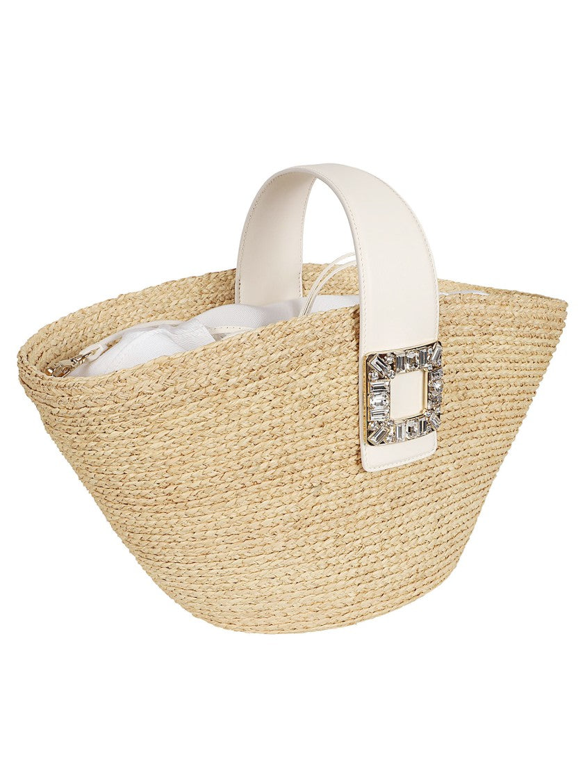 Roger Vivier Structured Raffia Bag With Crystal-Embellished Buckle