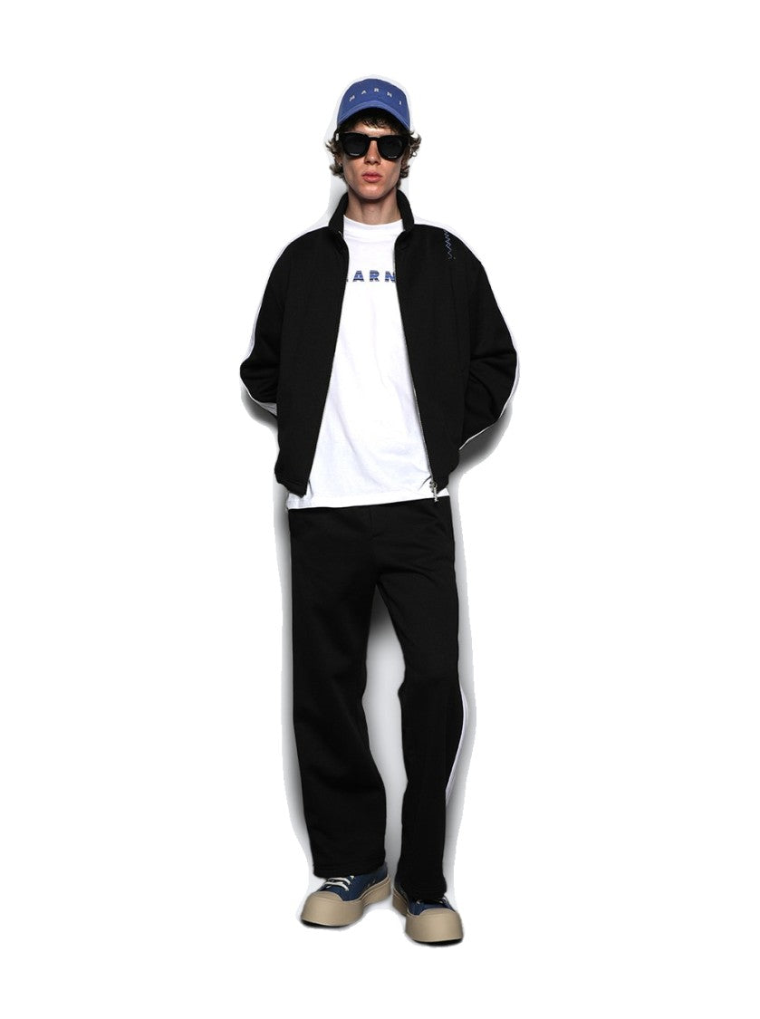 Marni Relaxed Fit Black Pants With Contrasting Side Stripes