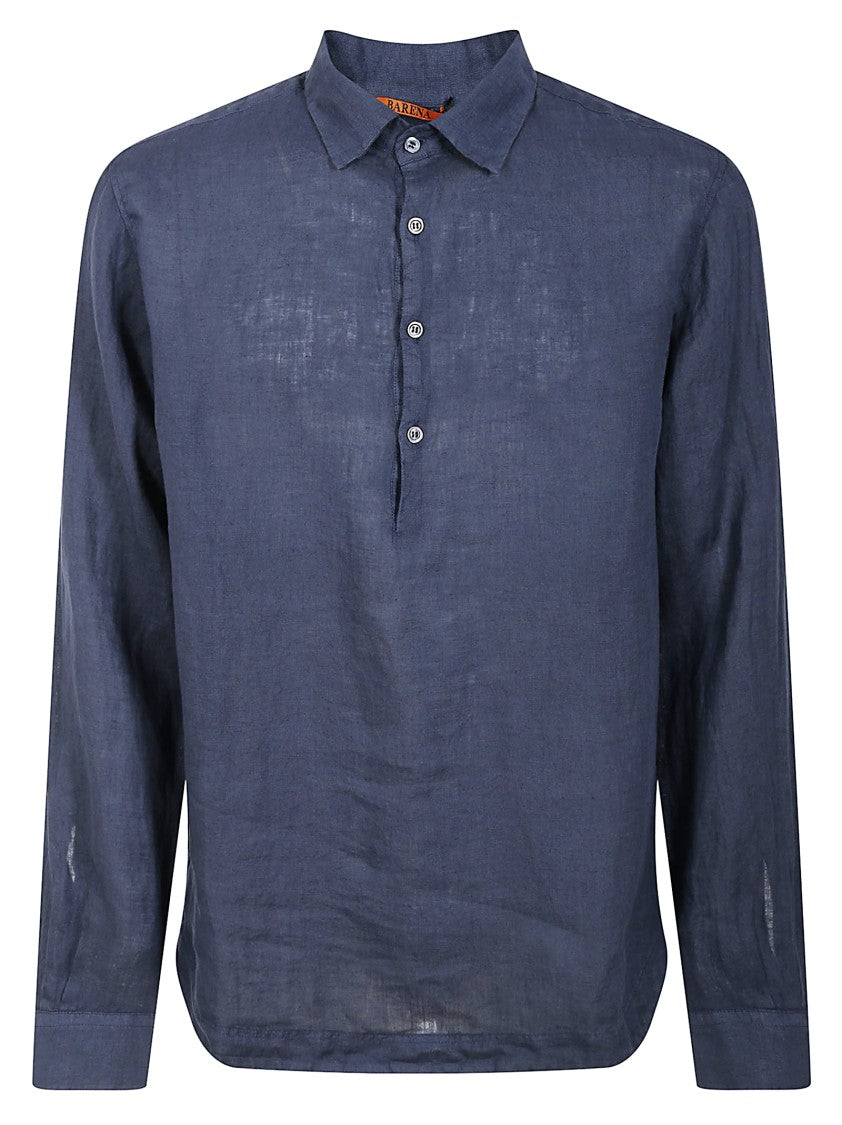 Barena Venezia Blue Linen Shirt With Tailored Cuffs