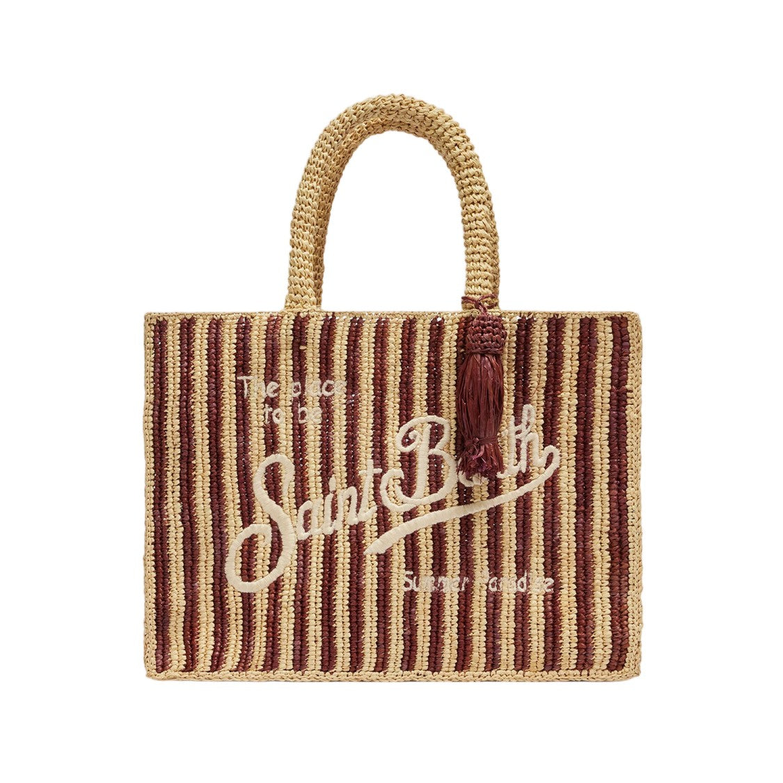 Mc2 Saint Barth Rafiya Collette Bag With Striped Pattern And Embroidered Logo