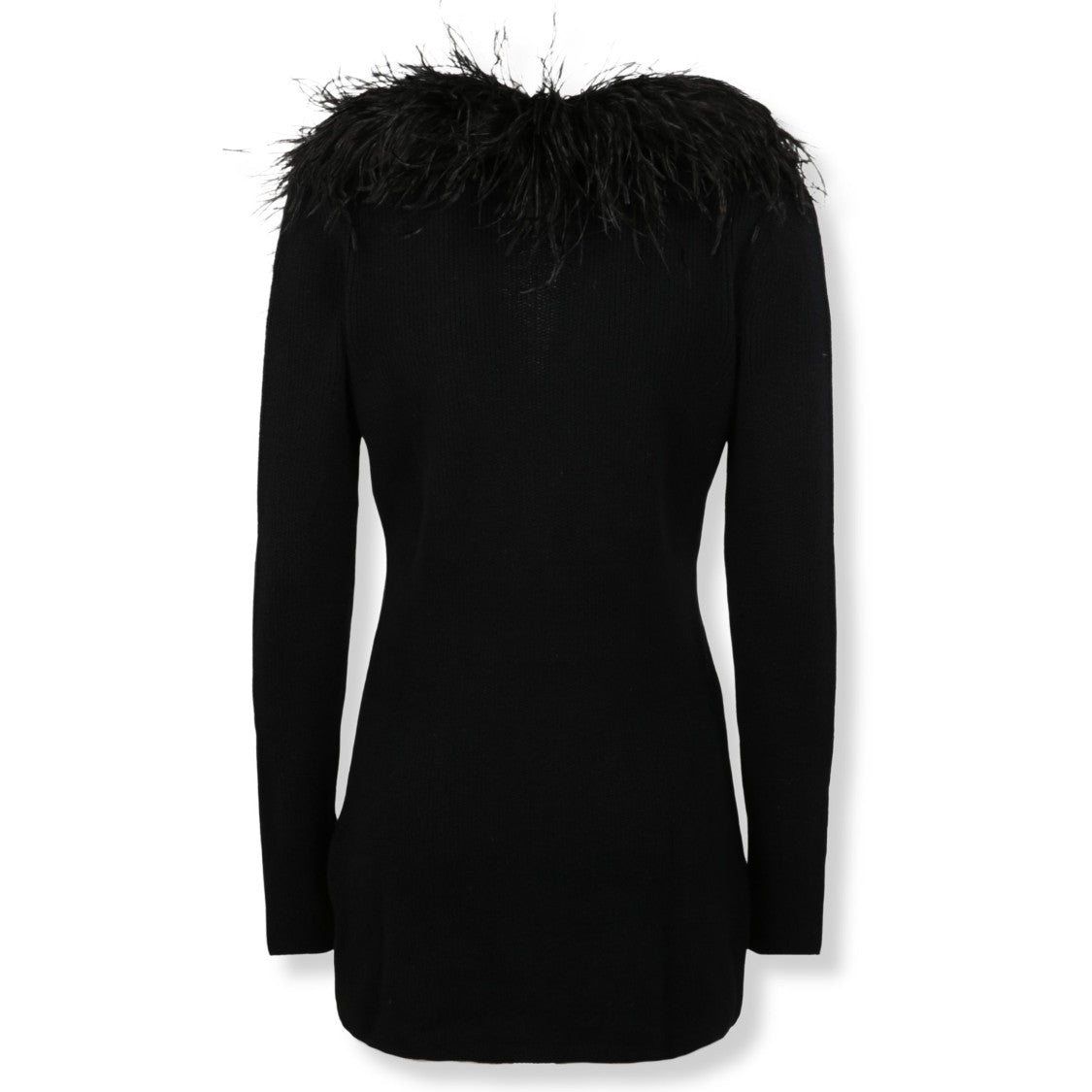 Blumarine Vertical Ribbed Knit Cardigan With Feather Trim