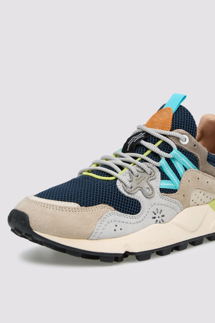 Flower Mountain Layered Design Sneakers With Turquoise And Orange Accents