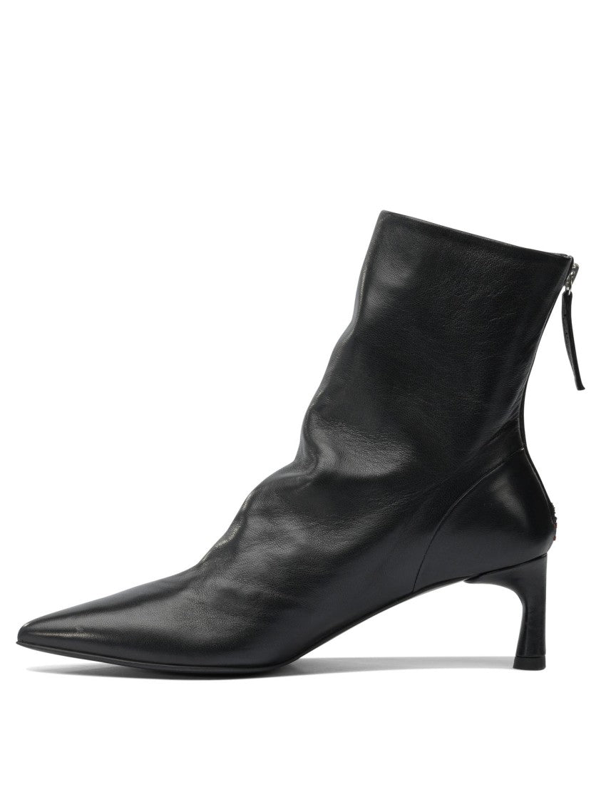 Halmanera Pointed Toe Ankle Boots With Slim Kitten Heel And Ruched Upper
