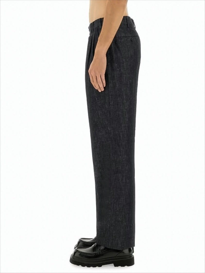Pt Torino Tailored Black Straight Pants With Subtle Heathered Texture