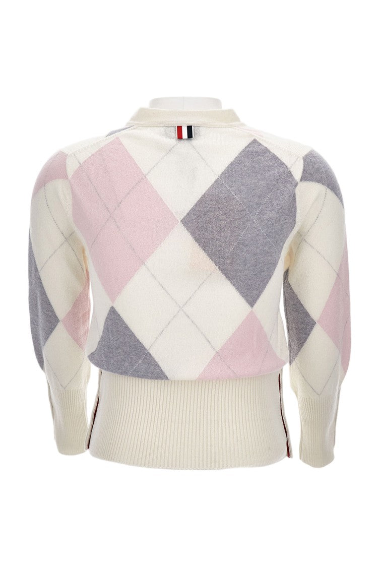 Thom Browne Geometric Print V-Neck Cardigan With Classic Button Closure