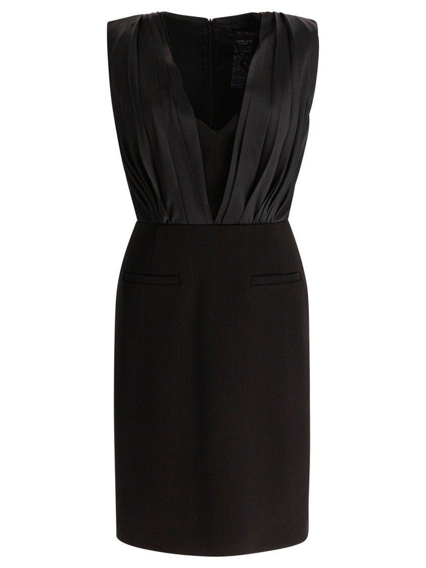 Max Mara Deep V-Neck Dress With Pleated Bodice