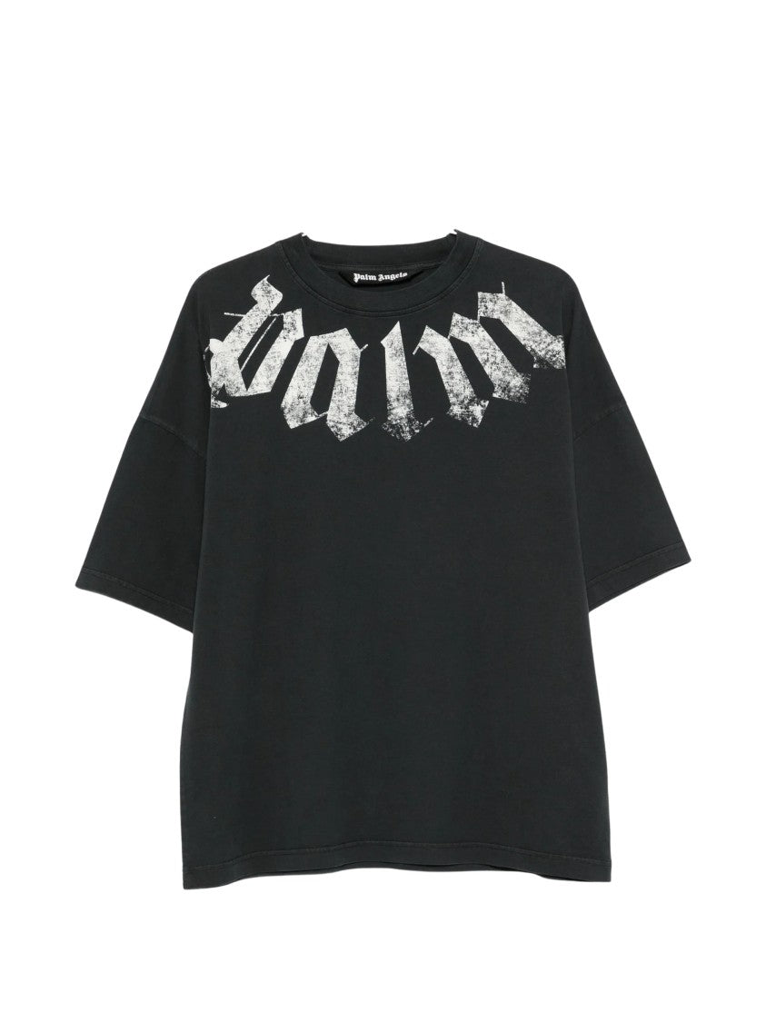Palm Angels Big Neck Black Logo Cotton T-Shirt