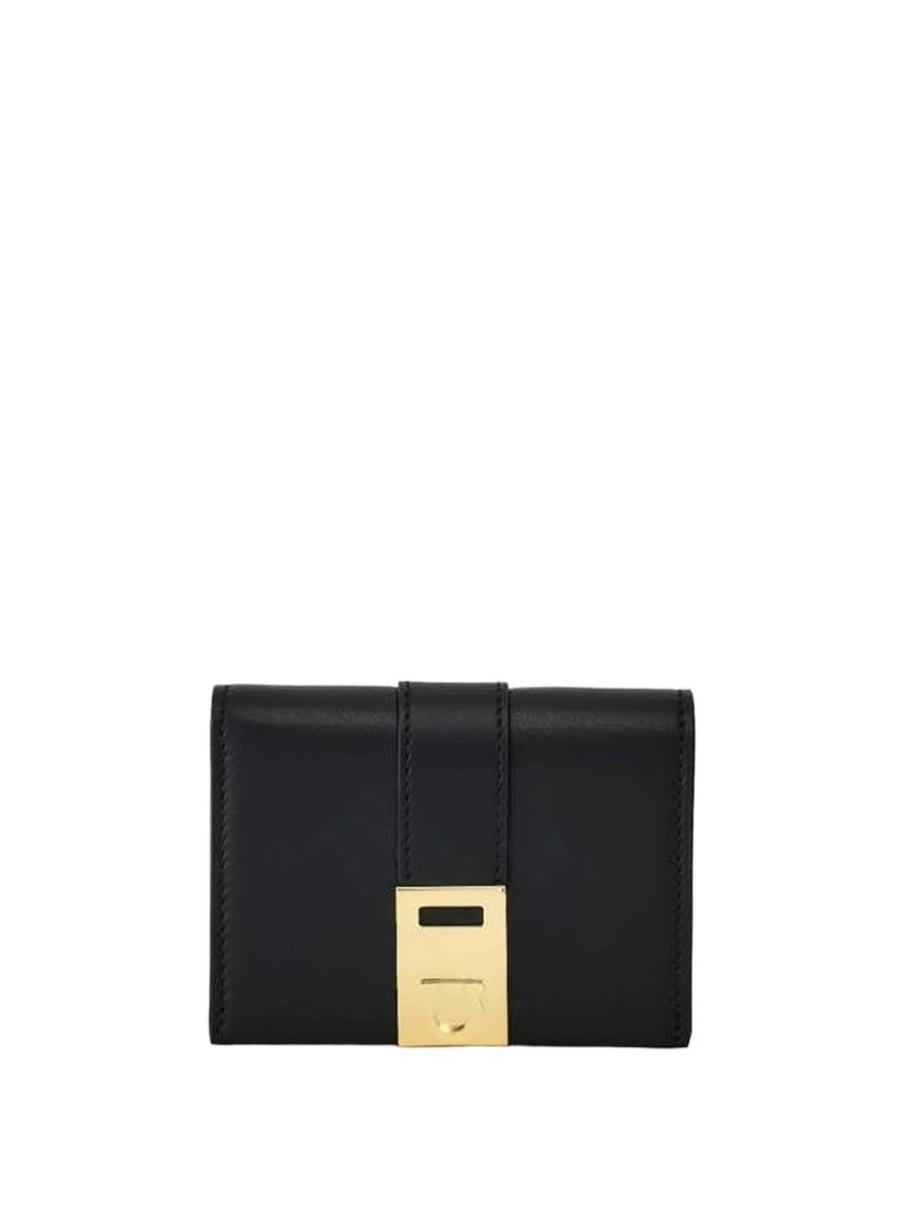 Ferragamo Rectangular Calf Leather Wallet With Gold-Tone Clasp