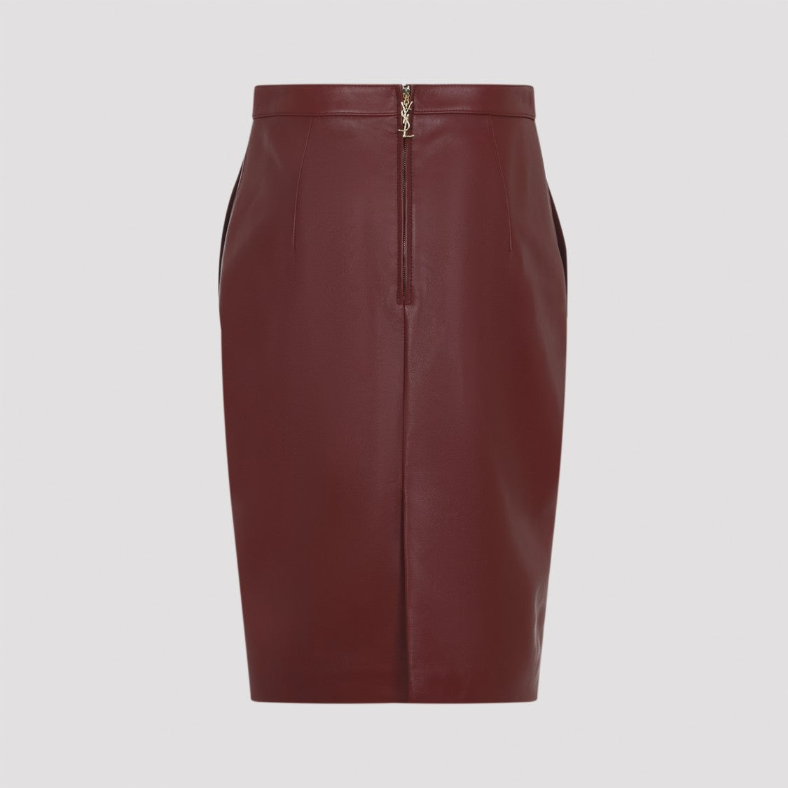 Saint Laurent Tomette Red Lamb Leather Midi Skirt