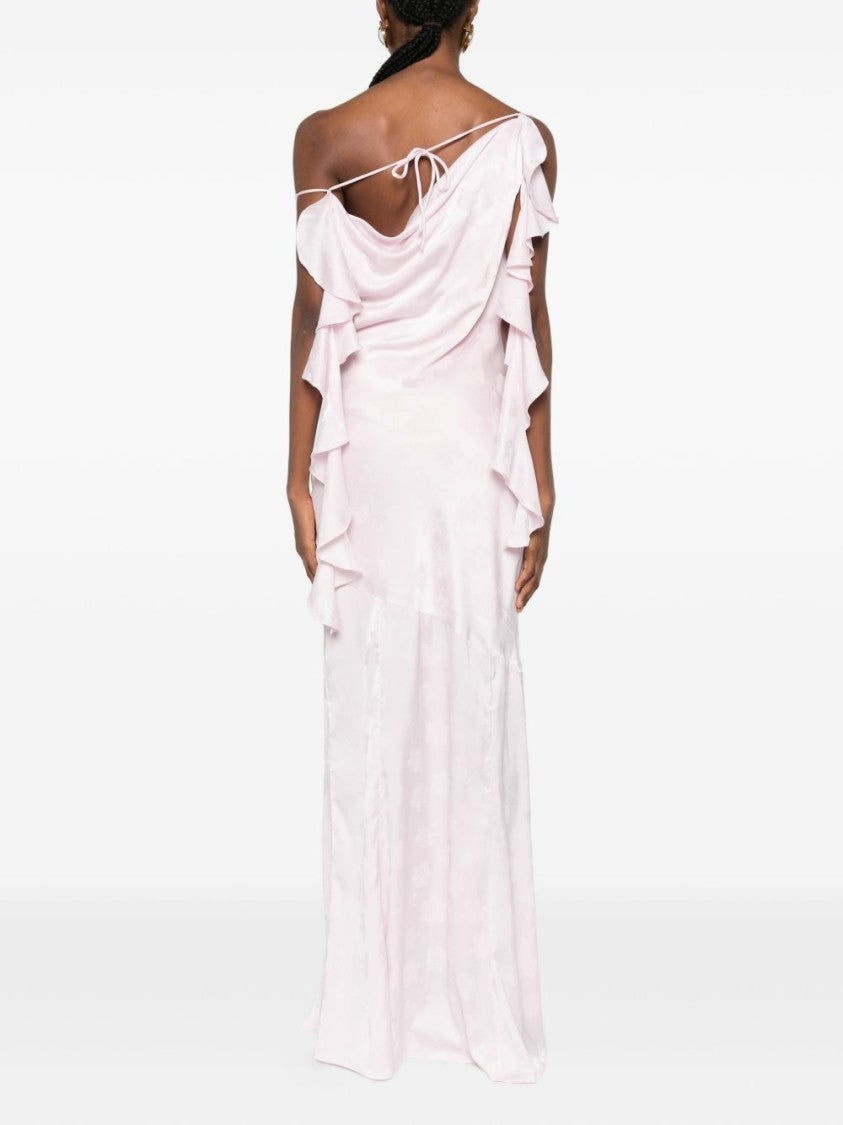 Rotate Draped Pink Maxi Dress With Ruffle Details