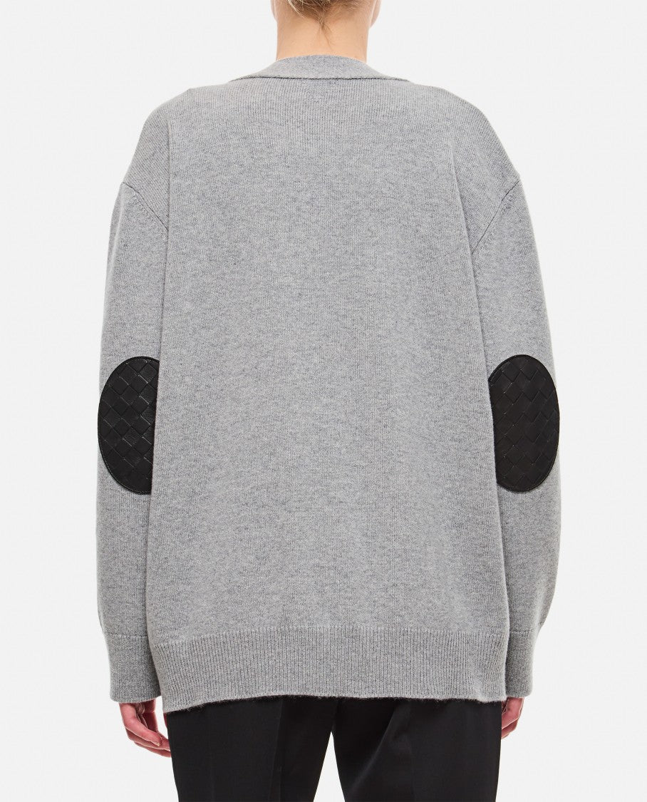 Bottega Veneta Cashmere Cardigan With Woven Leather Elbow Patch