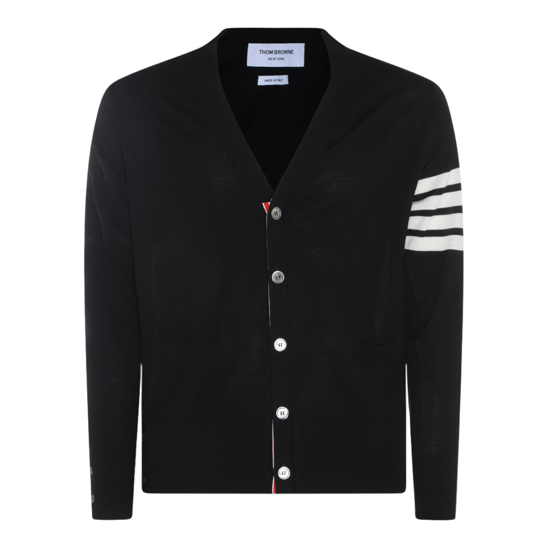 Thom Browne V-Neck Cardigan Sweater With Distinctive Stripes