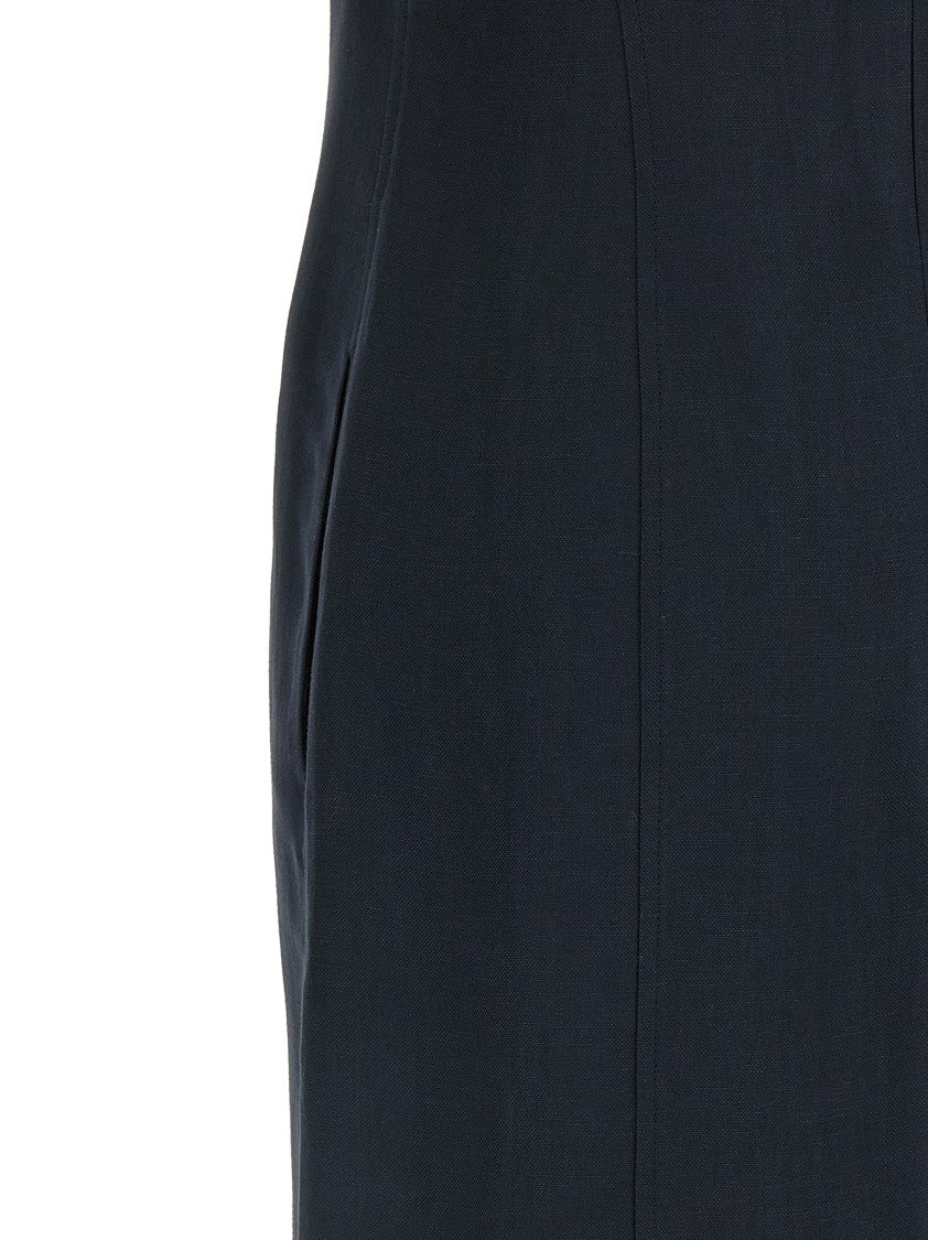 Brunello Cucinelli 'Precious Collar' Viscose And Linen Midi Dress