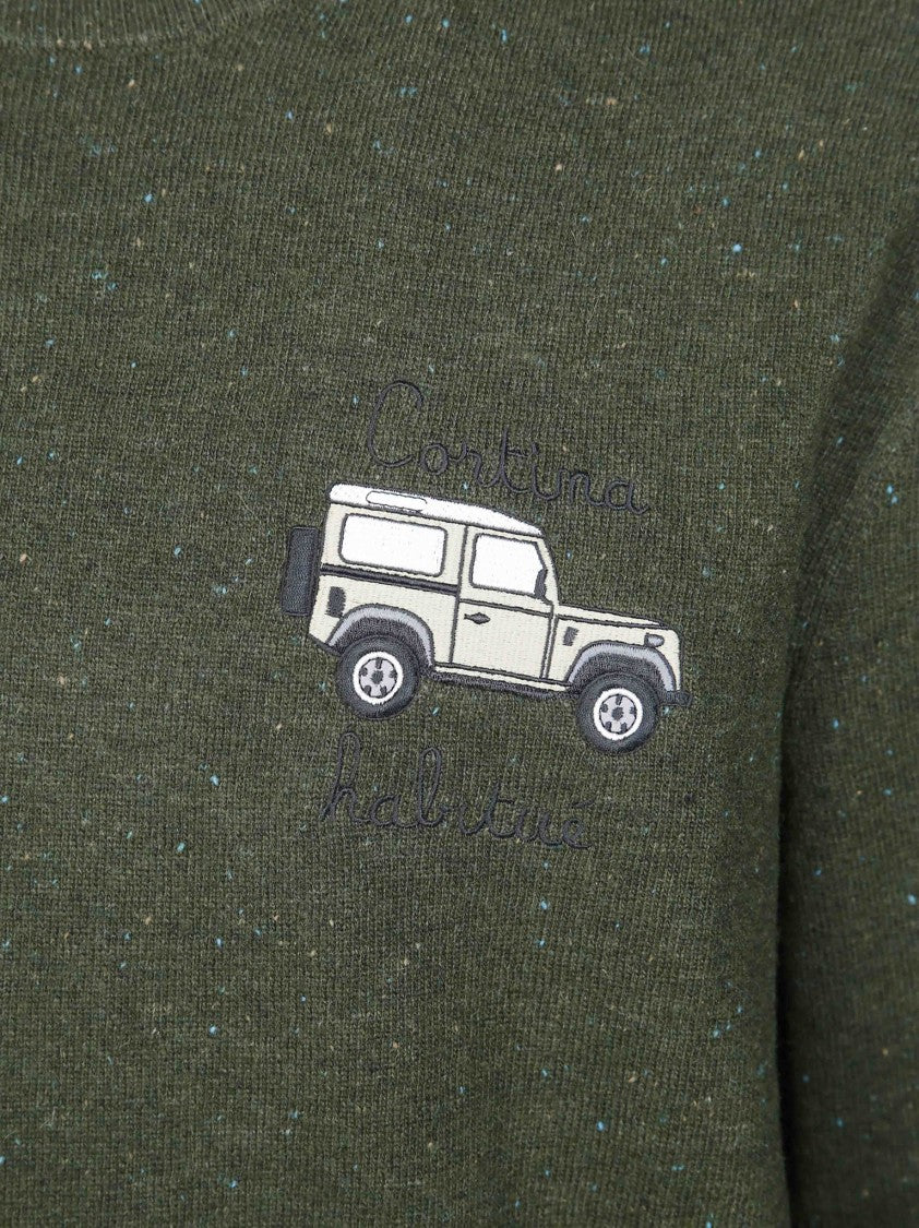 Mc2 Saint Barth Donegal Green Vintage Car Embroidered Wool Sweater