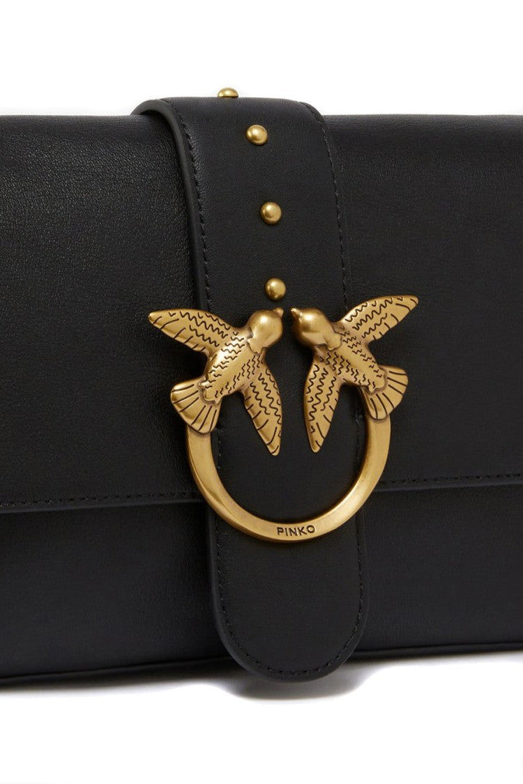 Pinko Black Love Bag One Leather Gold-Buckle Shoulder Bag