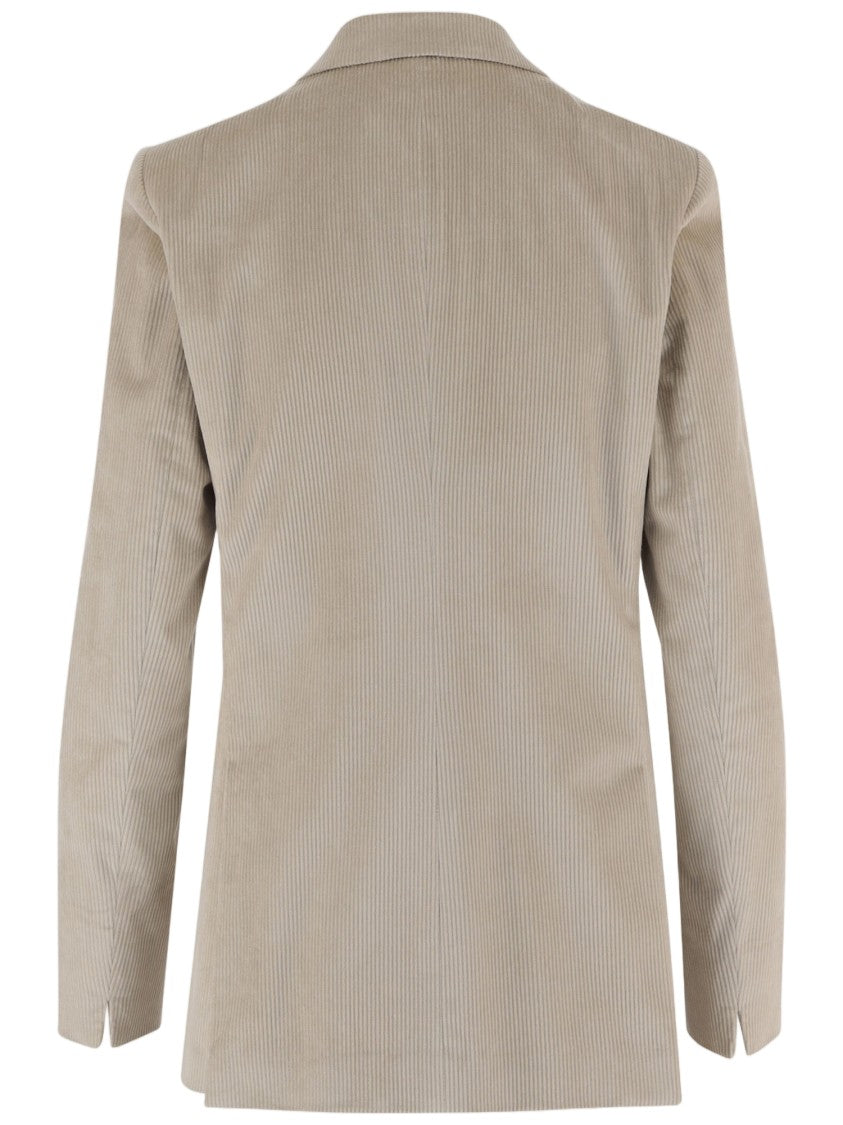 Lardini Ivory Double-Breasted Ribbed Cotton-Blend Blazer