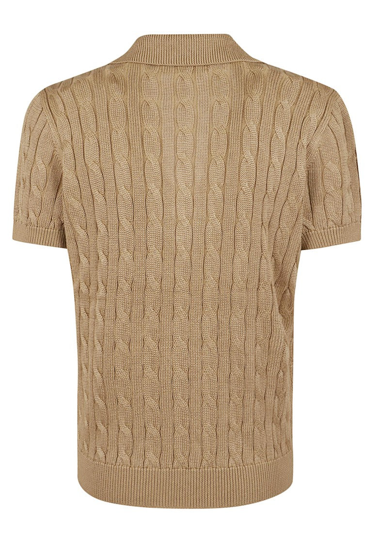 Lauren Short-Sleeved Cable-Knit Cotton Polo Shirt
