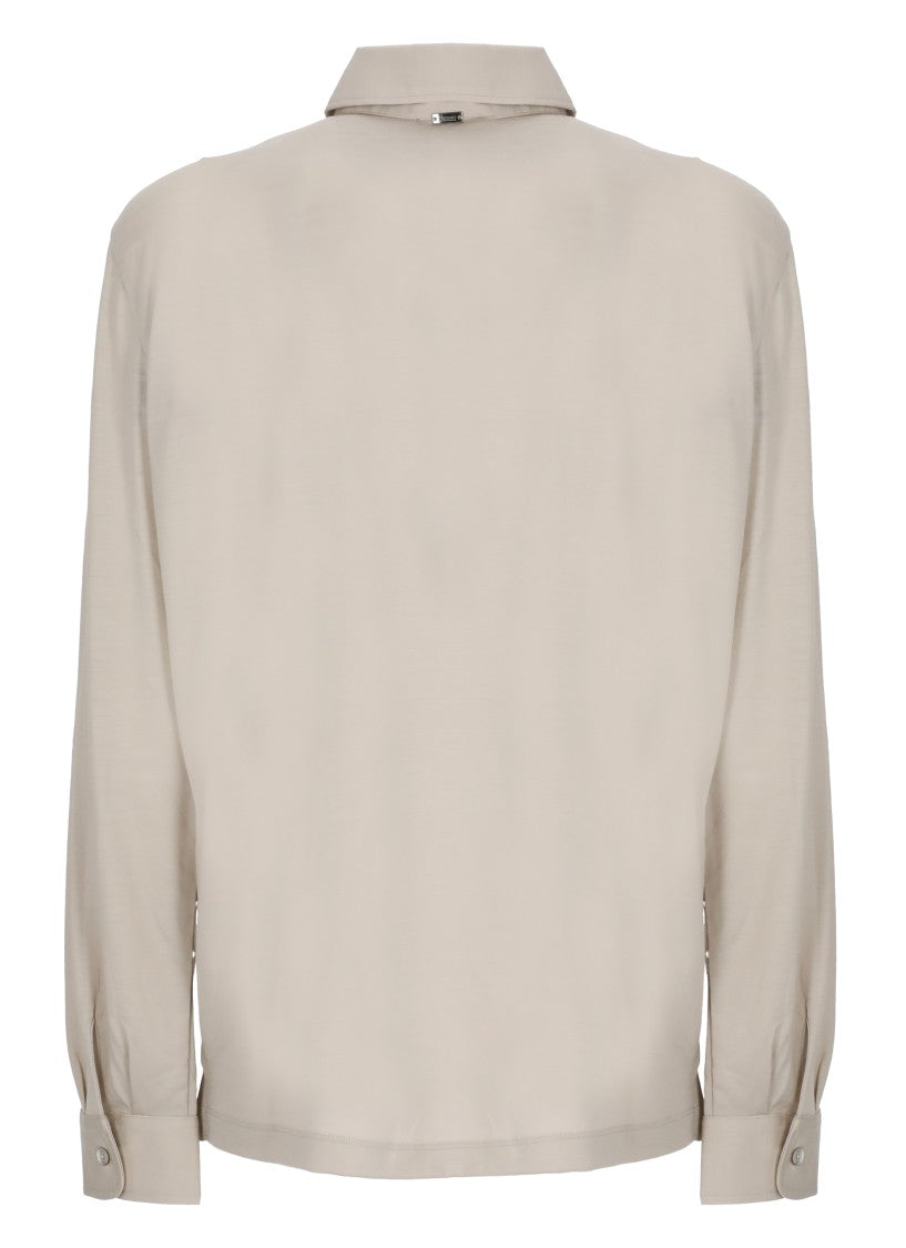 Herno Beige Long Sleeve Wool Polo Shirt