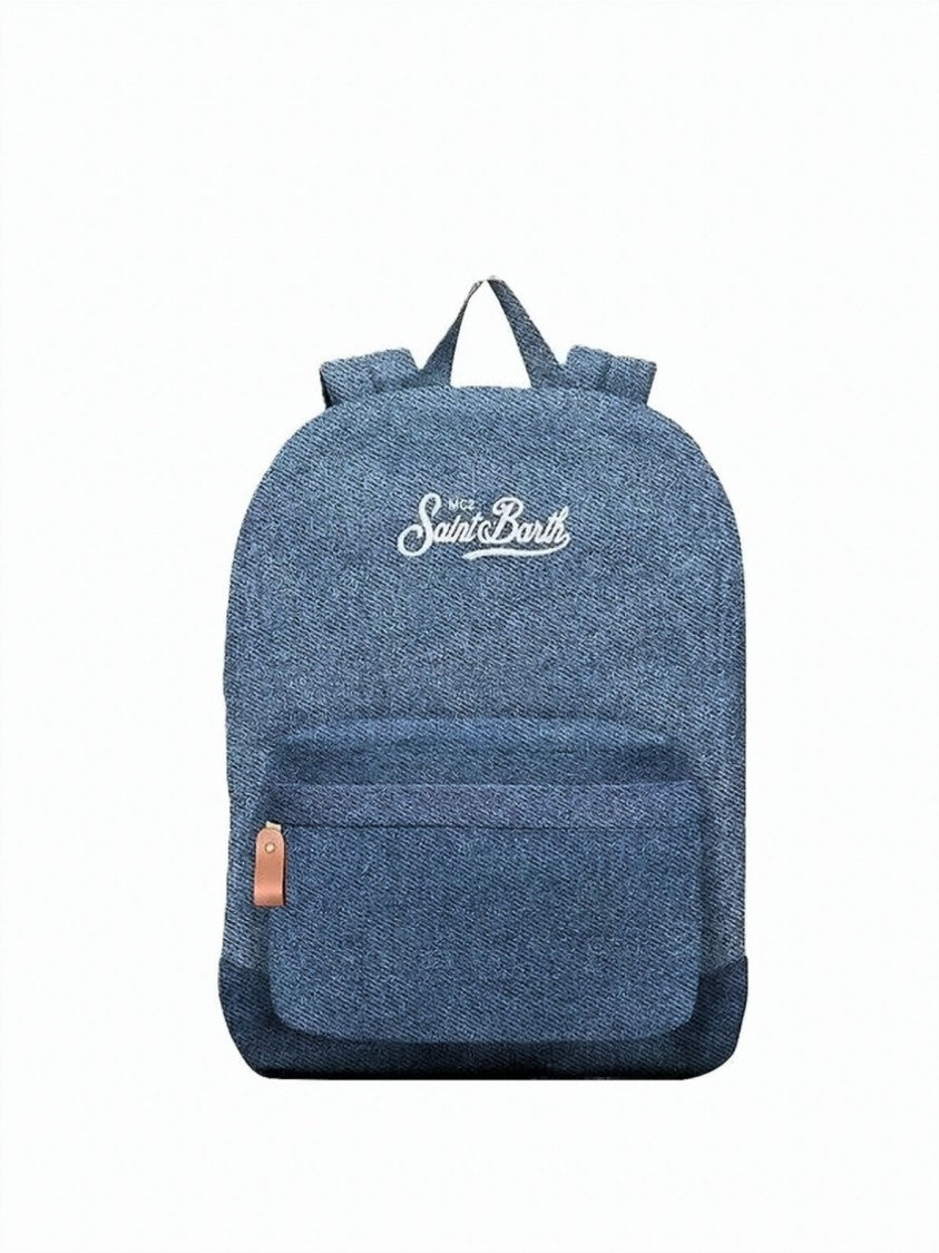 Mc2 Saint Barth Textured Blue Compact Backpack With Zippered Front Pocket